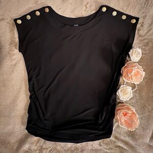 AUW Black Short-Sleeve Top with Gold Shoulder Buttons